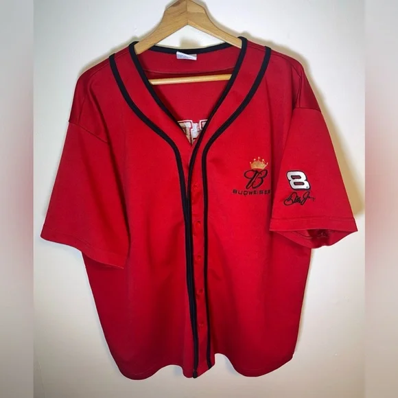Dale Earnhardt Jr Winner’s Circle Budweiser Baseball Jersey Tshirt Red Mens 2XL - Picture 4 of 6
